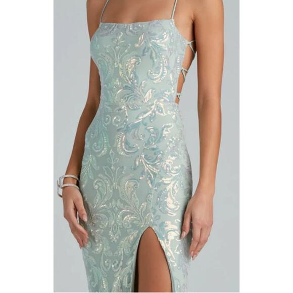 Edlyn Mint Sequin Lace-up Mermaid Formal Sleeveless Maxi Dress Sz  XL (746) - Picture 2 of 5